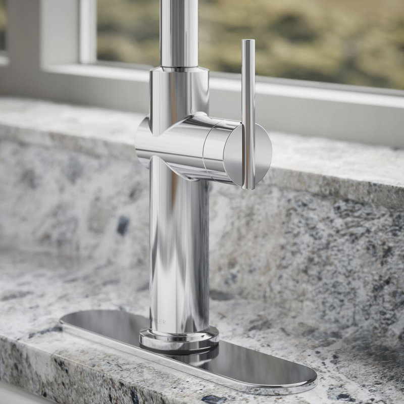 Kohler Crue Single Handle Pull Down Kitchen Faucet with Three-Function Pull Down Sprayer, Polished Chrome