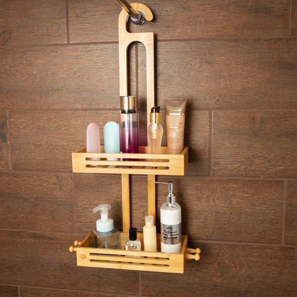 wholesale bamboo hanging shower caddy over