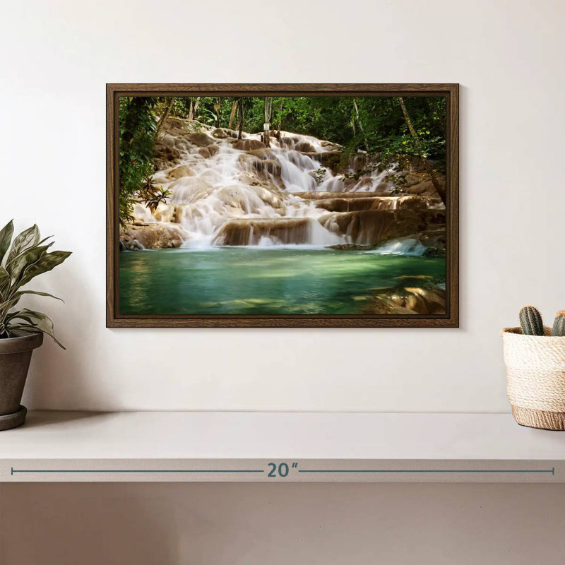 Dunn's River Falls, 13 po x 9 po, Cadre flottant noyer
