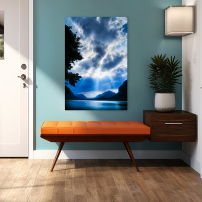 God Rays Over Sylvenstein Lake, Bavaria, Germany Abstract Contemporary Forest Landscape Wall Art