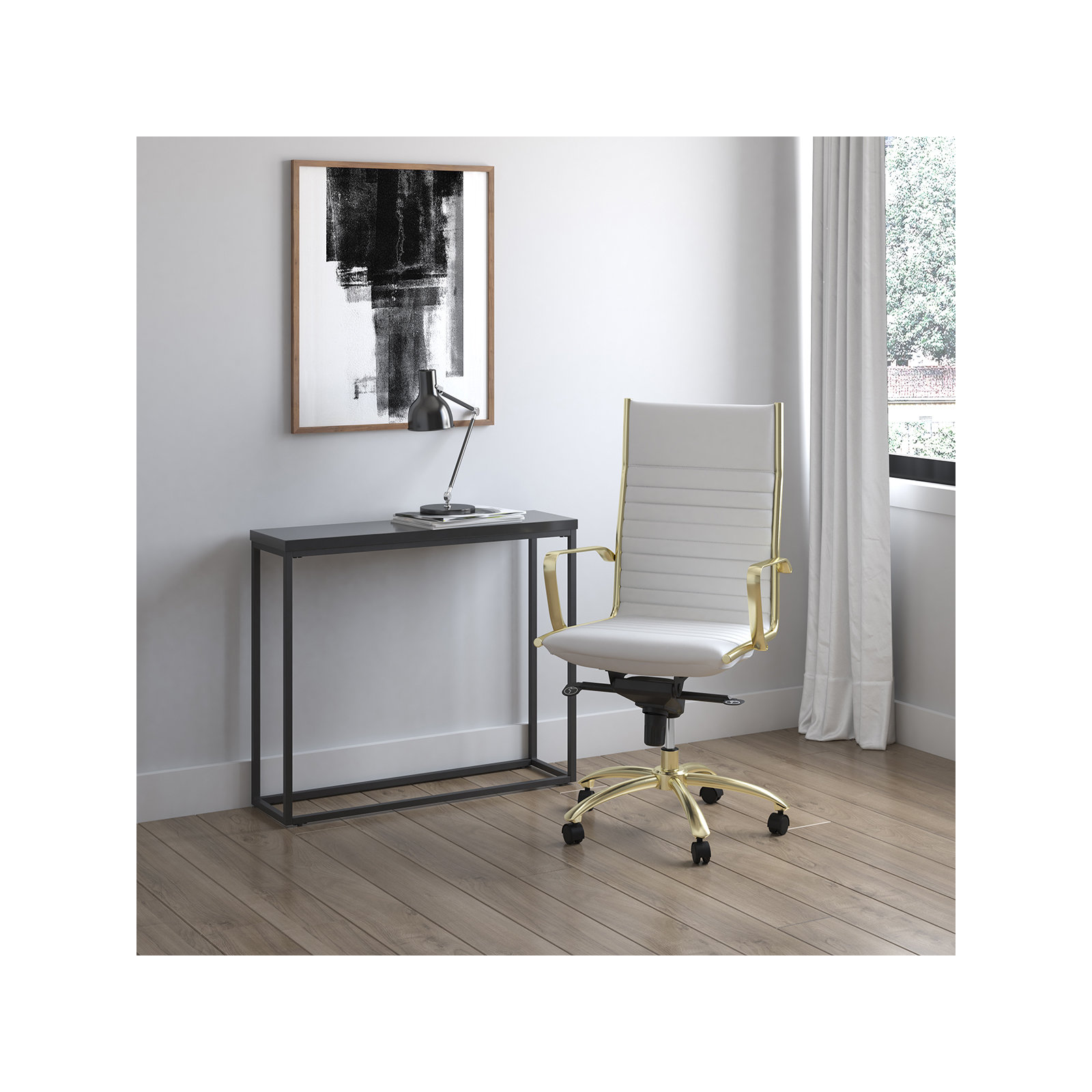 Naida Swivel Office Chair, White Faux Leather, Chrome