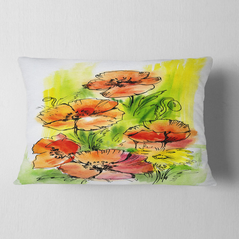 Coussin Bouquet Poppies - imprimé floral, Rectangle, 12 po x 20 po