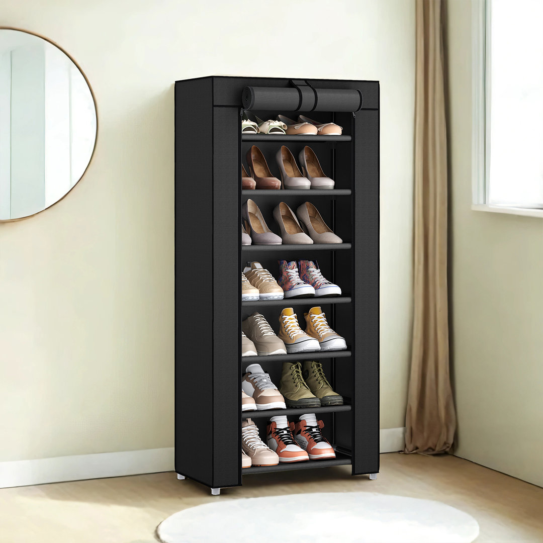 7-Tier Fabric Shoe Rack Storage Cabinet, 28 X 46 X 126 Cm, With Protective Cover, Large Capacity, Slippers, Black