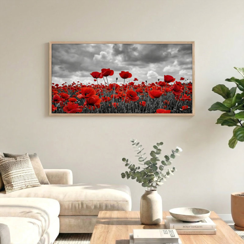 «Red Poppies», reproduction d'art sur toile encadrée de 1 48 po x 24 po, 48 x 24 pouces