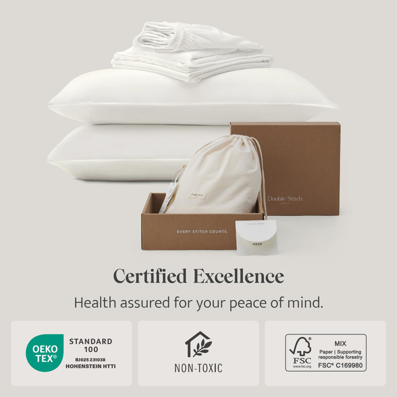 Double Stitch Sheet - Luxury Cotton Tencel Eucalyptus Bed Sheets Deep Pocket, 4 Pc Soft Hotel Bedding Set Cooling Breathable, 1 Fitted Sheet & 1 Flat Sheet & Pillowcases