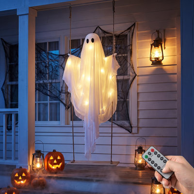Fantôme lumineux d'Halloween de 1,5 m avec guirlande DEL, télécommande et 8 modes d'éclairage pour le jardin