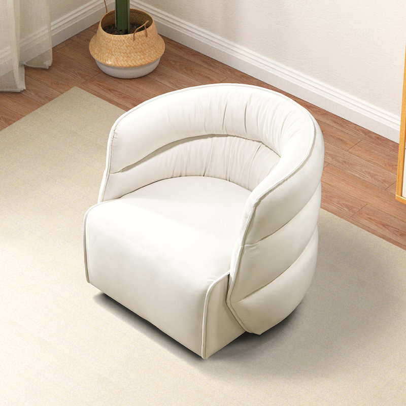 Fauteuil demi-tonneau pivotant en velours Amundsen, Velours crème