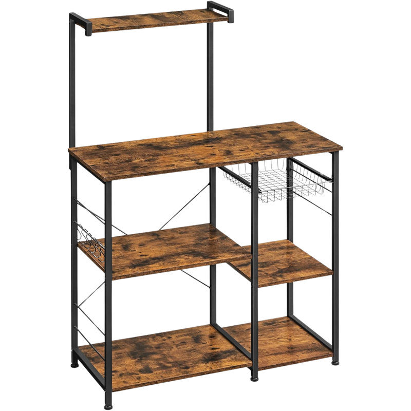 Angelicque Industrial 4 Tier Kitchen Baker's Rack With Shelves and Hooks