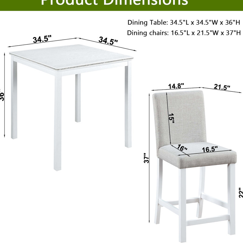 Élégante table de salle à manger à 5 comptoirs en blanc. Table carrée avec décoration en cristal. Bois massif et construction blanche 5 pièces Nuance. Garniture.