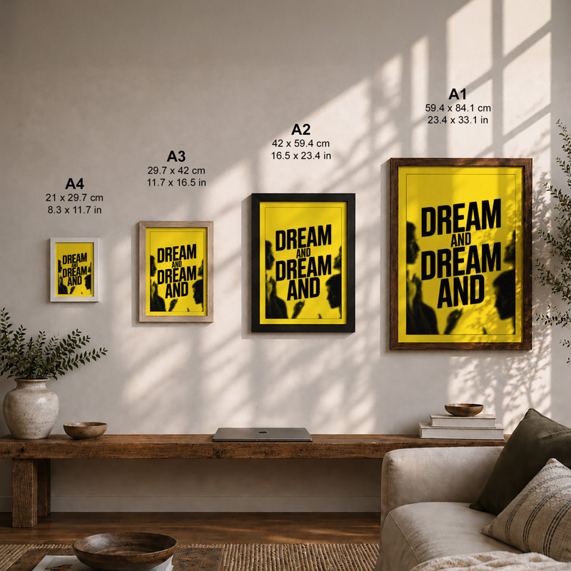 Dream and Dream Typography - Framed Print, Black, A3 - 42.0 x 29.7 cm