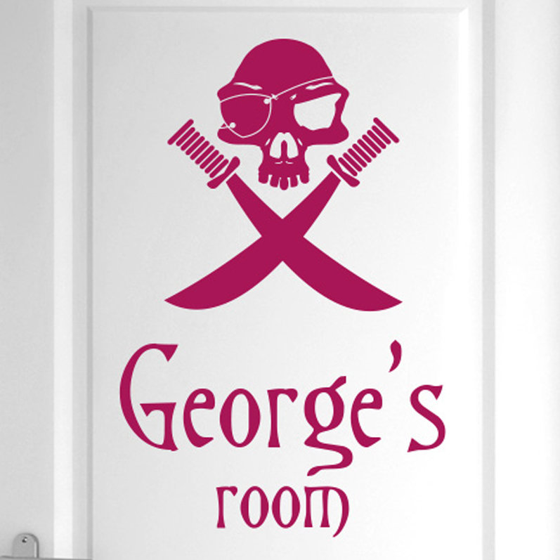Personalised Pirate Skull with Swords Door Room Wall Sticker