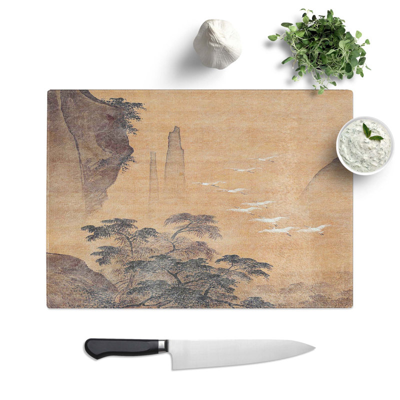Glass Herons in Autumn by Lu Ji Chopping Board, 28.5 cm W x 20 cm L