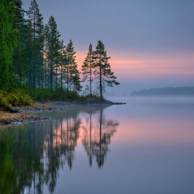 Wrapped Canvas Print - Silent Pines in Dawn Light