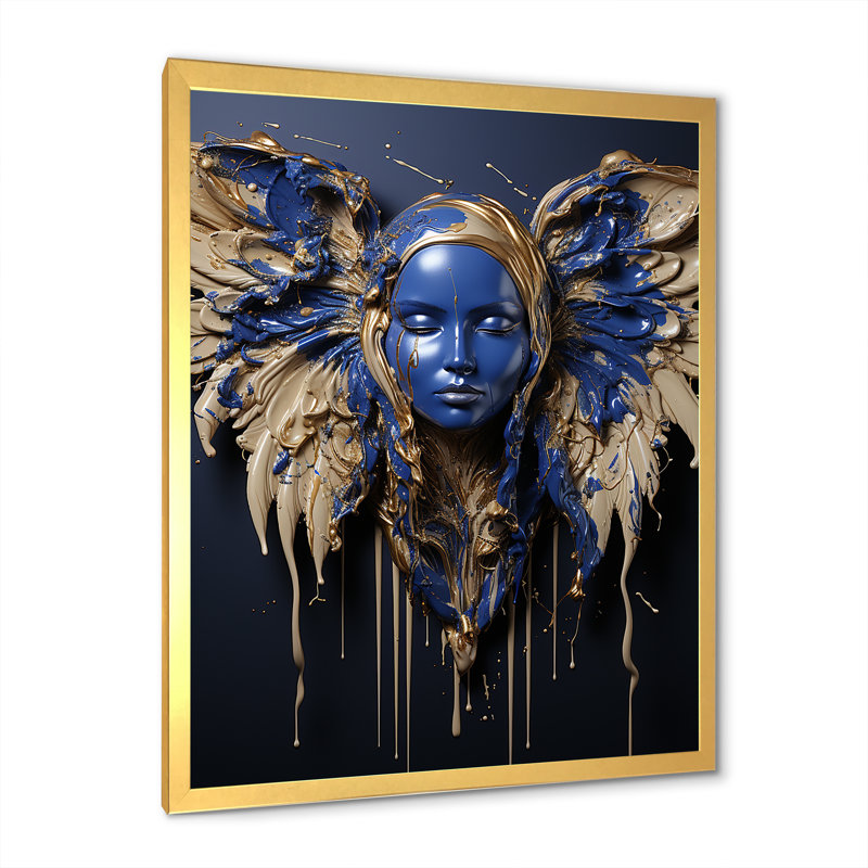 Art mural ailes d'ange bleu royal et or royal IV, Encadrement doré, H 20 po x l 12 po x P 1 po