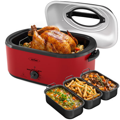 Electric Roaster Oven with 3 Buffet Server，Red