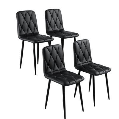 Chaises de salle à manger en cuir d'unité centrale 4, pieds en métal, noir, élégant de 4 chaises de chambre noires, assise confortable, assemblage facile en fer stable