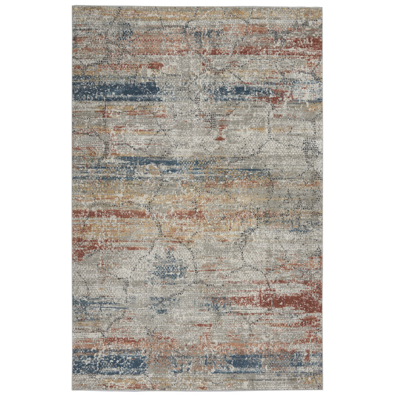 Tapis abstrait orange / bleu tissé à la machine, Rectangle 3 pi 11 po x 5 pi 11 po