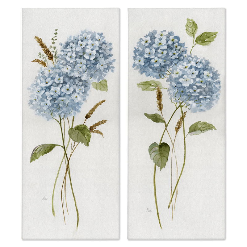 «Blue Hydrangea Long Stems», ensemble de 2 toiles murales par Nan, H 30 po x l 13 po