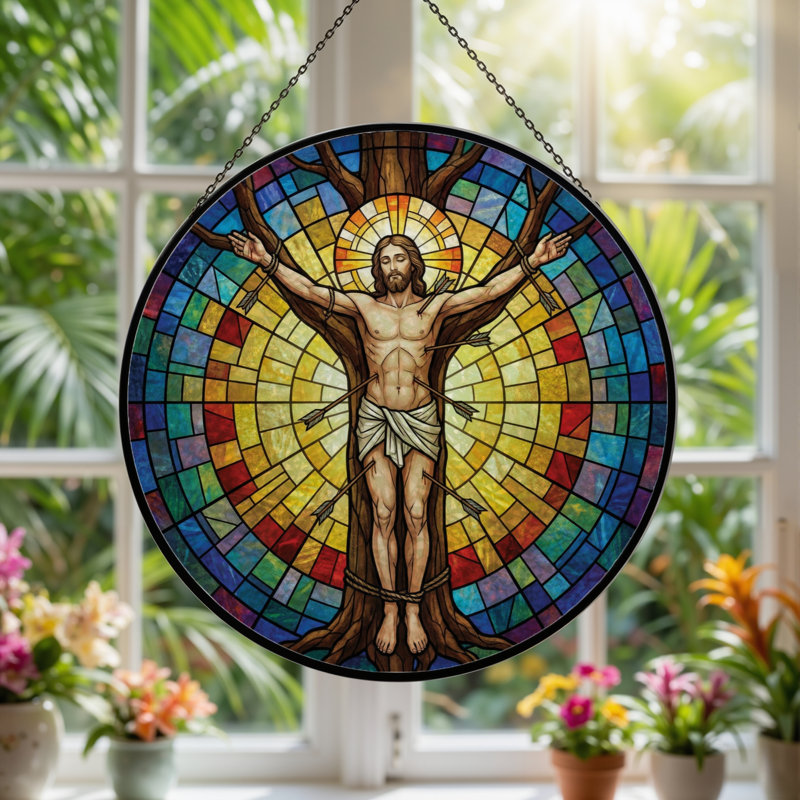 Panneau de vitrail en verre coloré Christ H 12 po, H 12 po