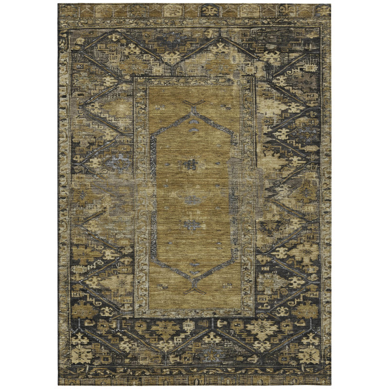 Machine Washable Indoor/Outdoor Xhevrie Brown Rug, Rectangle 9' x 12'
