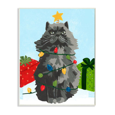 " Black Cat Festive Holiday Lights Christmas Pet " by June Erica Vess