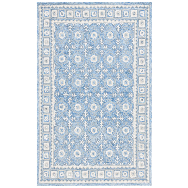 Ebony Hand Tufted Wool/Cotton Southwestern Rug in Blue/Ivory, Runner 2'3" x 5"