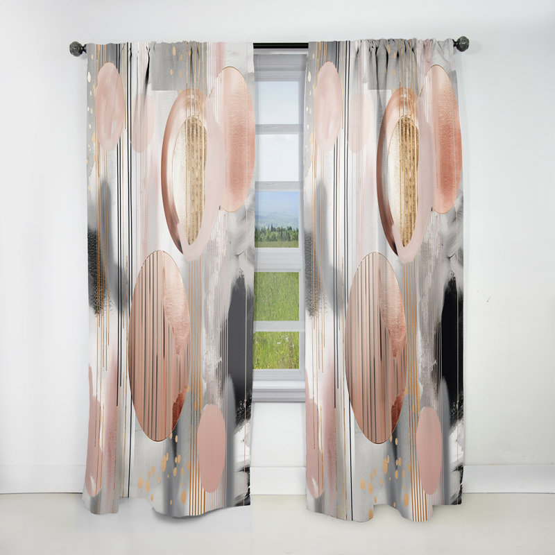 Rayures et lignes roses Modern Art II - Rideau moderne - Velours obscurcissant - 1 panneau, L 52 po x L 84 po