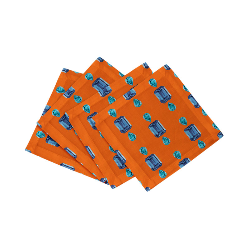 Gem Sapphires Cotton Sateen Cocktail Napkins, Orange