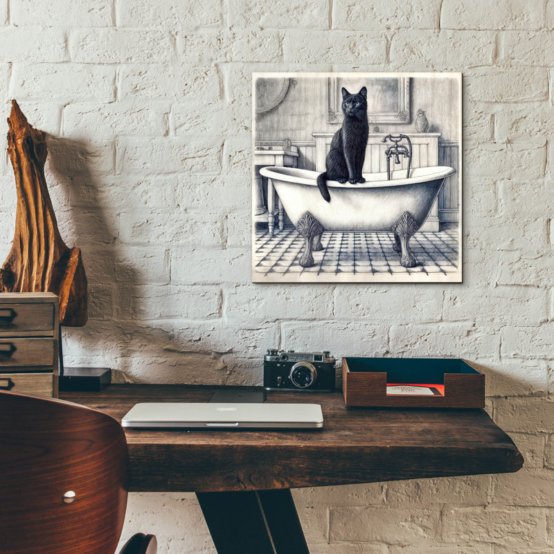 «Black Cat On Bathaign» par Rey Klimt, art mural en verre acrylique, H 12 po x l 12 po x P 0,13 po