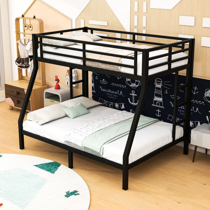 Metal Bunk Bed With Slats, Black, Extra-Long Twin Over Queen