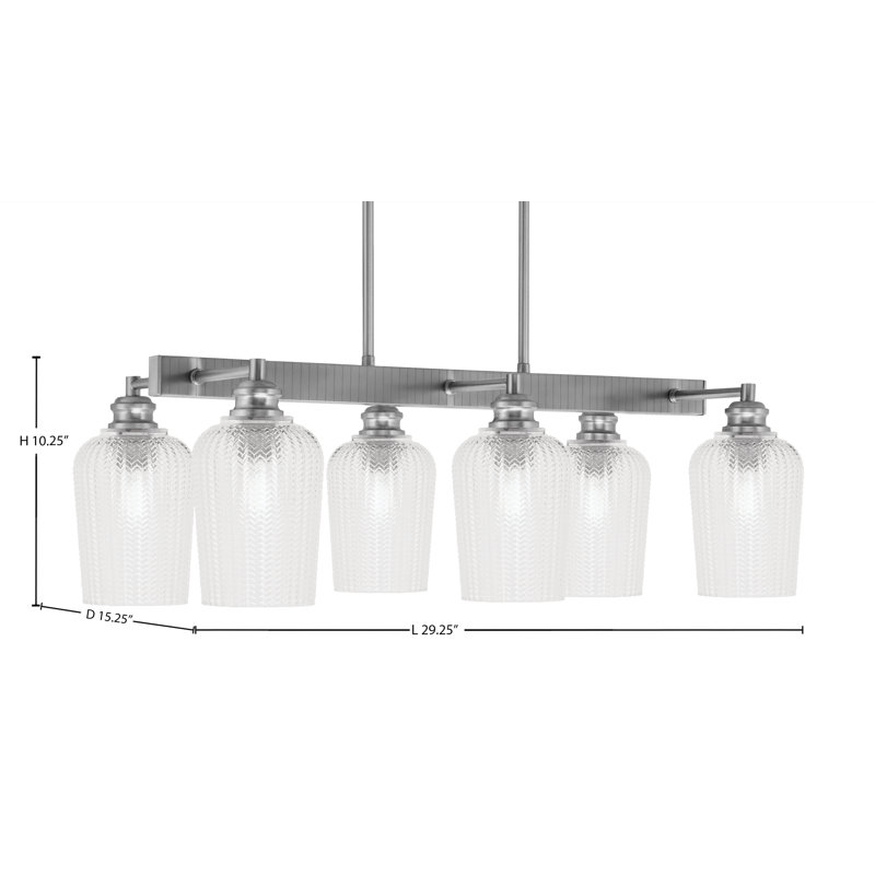 Edge 6 Light Bar Shown With 5" Textured Glass, Brushed Nickel, Clear