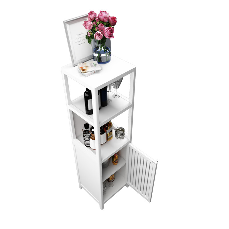 Armoire de rangement 52 po en bambou blanc pour salle de bain - Tour à linge polyvalente avec tablettes ouvertes et armoire fermée