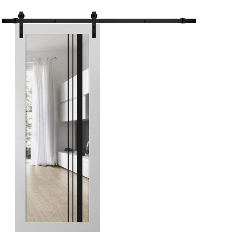 Porte de grange à panneaux en bois, Soie blanche / noir, 36 po x 84 po