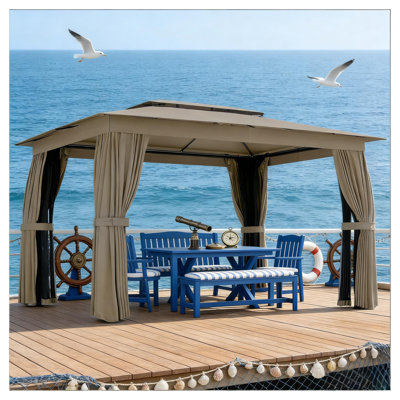 Grand abri de jardin avec auvent à double toit avec ventilation, rideaux d'intimité et filet en filet - 12,5 pi x 10 pi