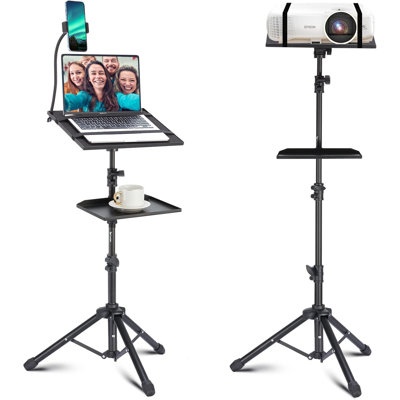 Support pour ordinateur portable 50 po avec 2 tablettes pour projecteur, iPad, équipement de DJ, support de plancher portatif réglable