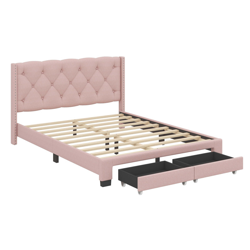 Queen Size Linen Upholstered Platform Storage Bed