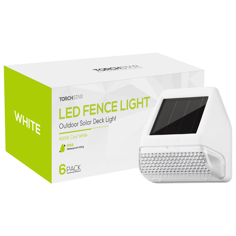 Lumières de terrasse solaires, lumières de clôture solaires du crépuscule à l'aube, lumière de marche extérieure imperméable, décoration de patio d'escalier de cour, blanc froid 4000K, blanc