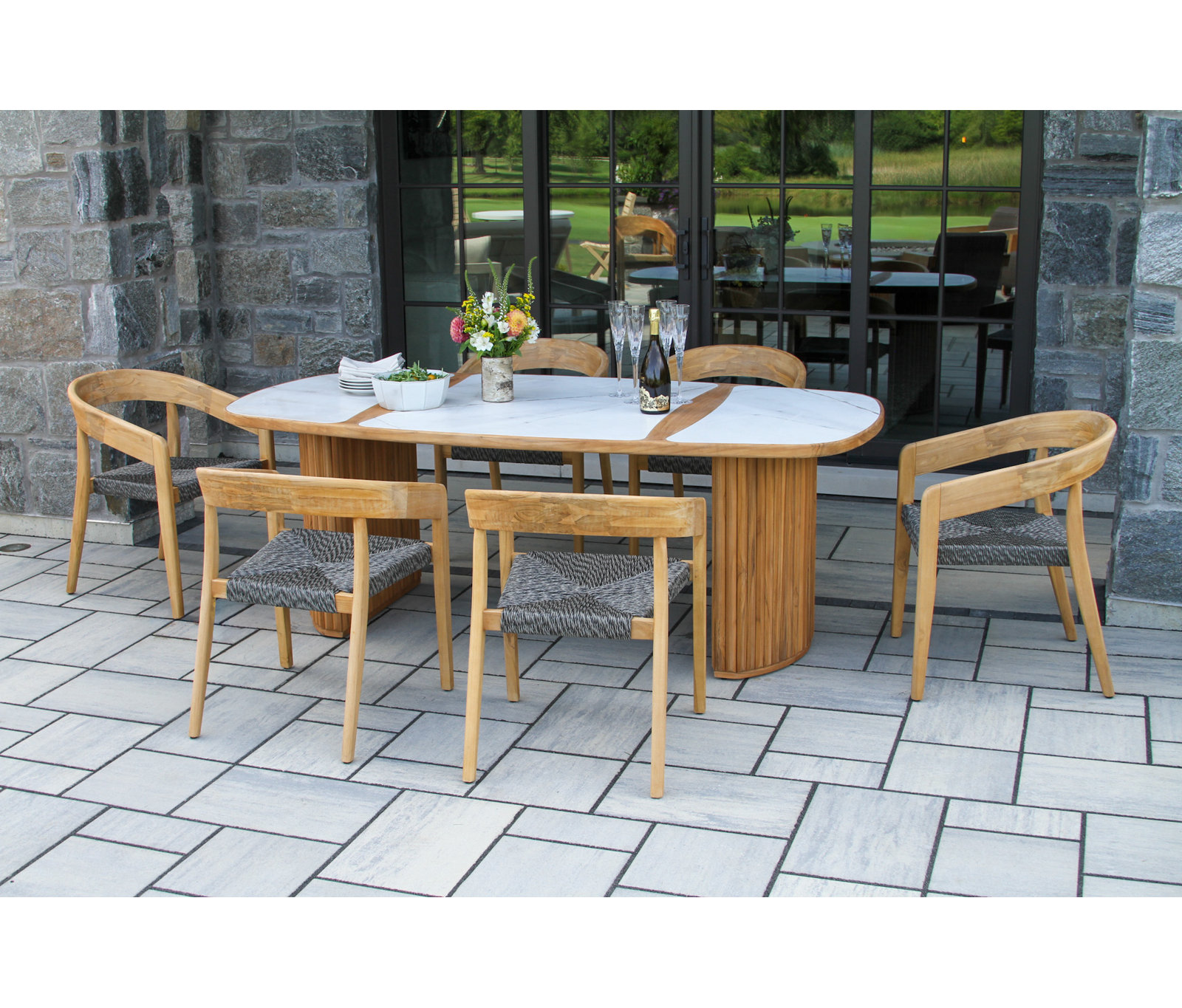Estate 40" Teak Patio Dining Set, White, Gray/Natural