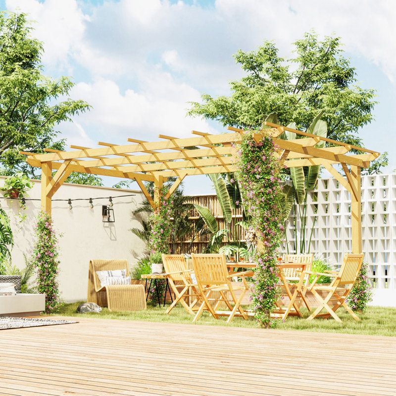 Pergola 10 'x 13', bois de sapin, treillis de raisin, bois naturel