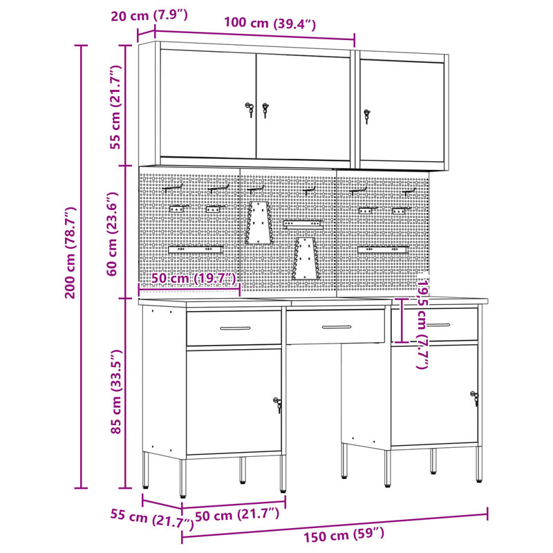 Work Cabinet with Drawer, Black
