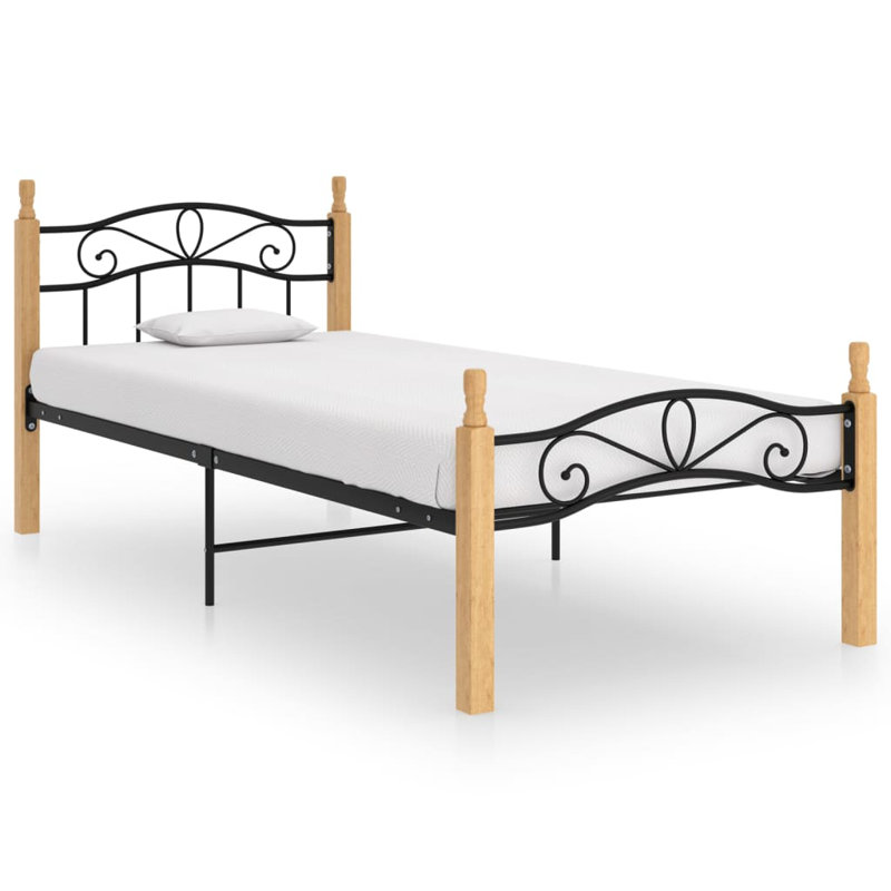 Mraz DE Size - 100 X 200 Cm Bed, Black/Light Wood, 90 x 200 cm