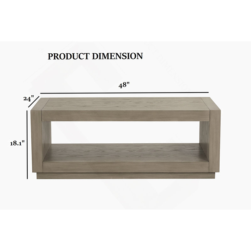 Table basse rectangulaire avec tablette inférieure pour le salon, Naturel
