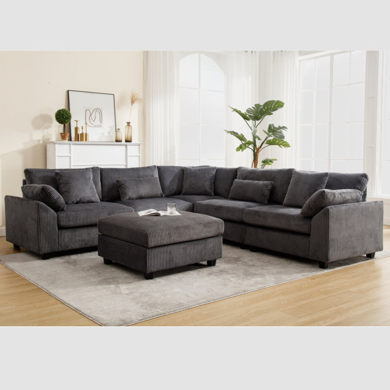 Canapé modulaire Nicolia, Tissu gris foncé Nicolia