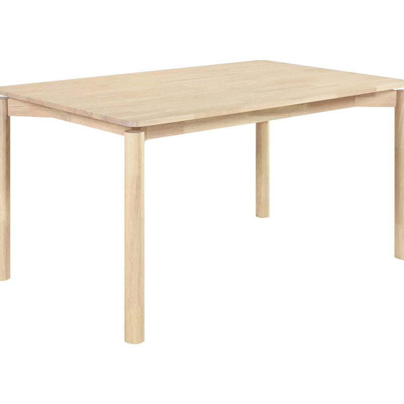 Table de salle à manger rectangulaire Mid-Century moderne en bois d'hévéa blanc lavé de 59 pouces avec pieds autoportants et structure arrondie