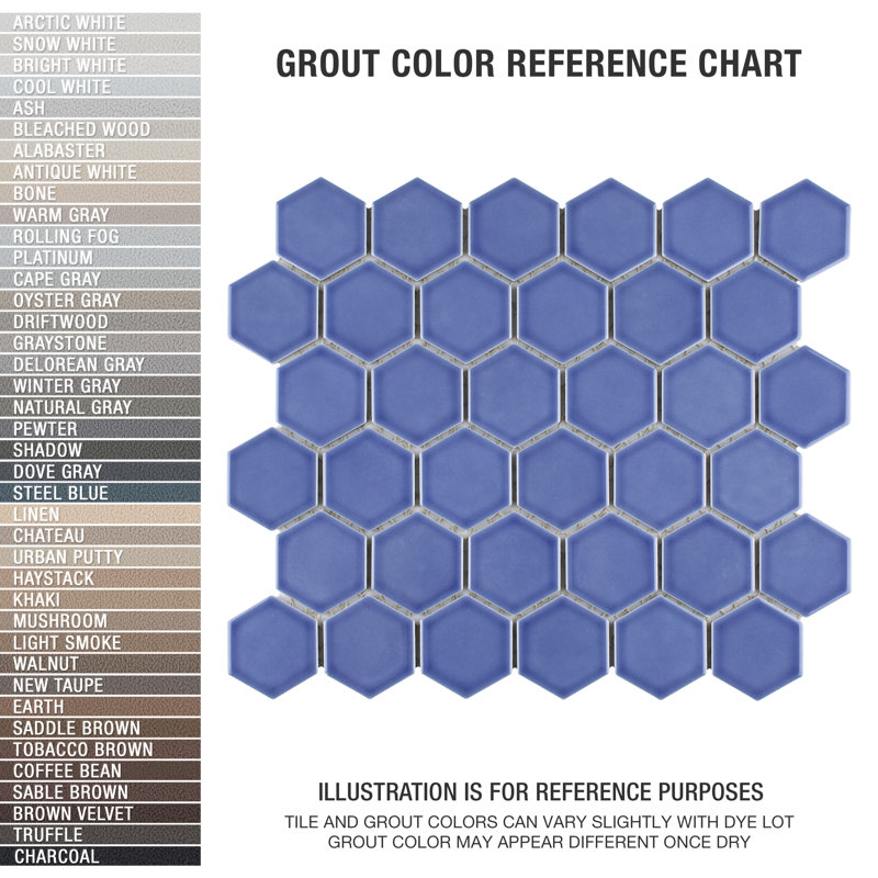 Tribeca 2" Hex Glossy 11-1/8 " x 12-5/8 " Porcelain Mosaic Floor & Wall Tile, Periwinkle