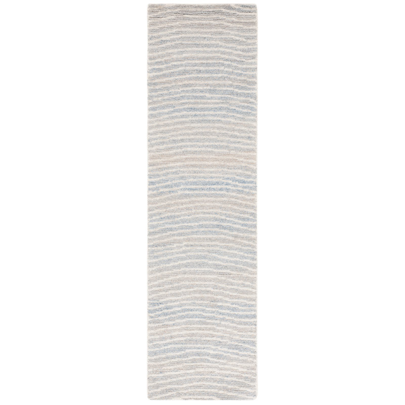Matroni Hand Tufted Pet Yarn/Wool/Cotton Abstract Rug in Light Blue/Ivory, Runner 2'3" x 8'