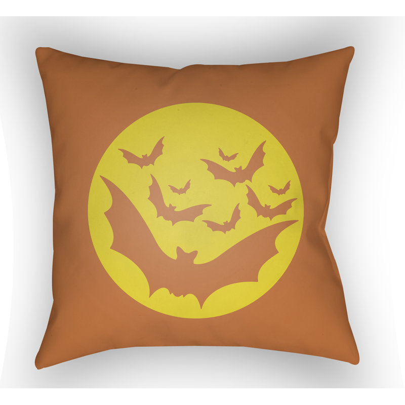  Bats Indoor/Outdoor Throw Pillow, 18" H x 18" W x 4" D, Orange