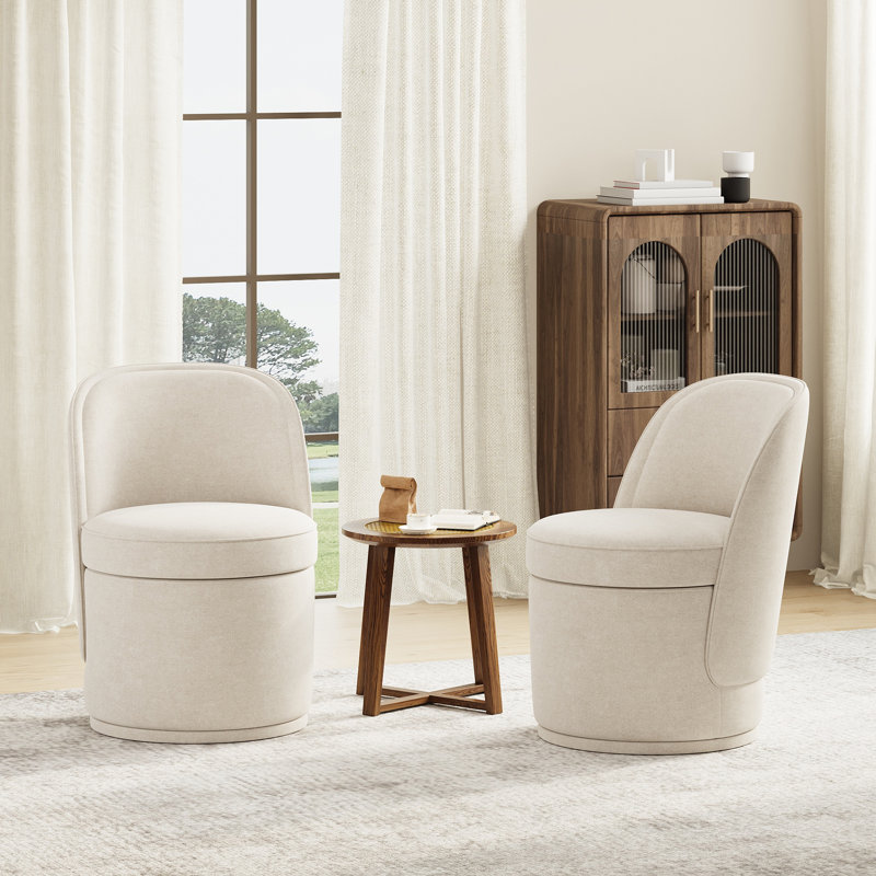 Petit fauteuil demi-tonneau pivotant avec rangement, sans assemblage, Beige