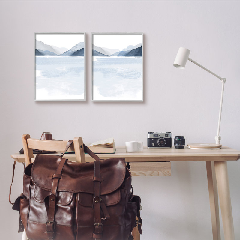 «Coastal Mountain Range Landscape Soft Watercolor Blue Scene», ensemble de 2 impressions, H 14 po x l 11 po x P 1,5 po