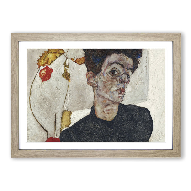 Self-Portrait Vol.2 by Egon Schiele - Picture Frame Painting, 27cm H x 36cm W x 2cm D, Oak Framed